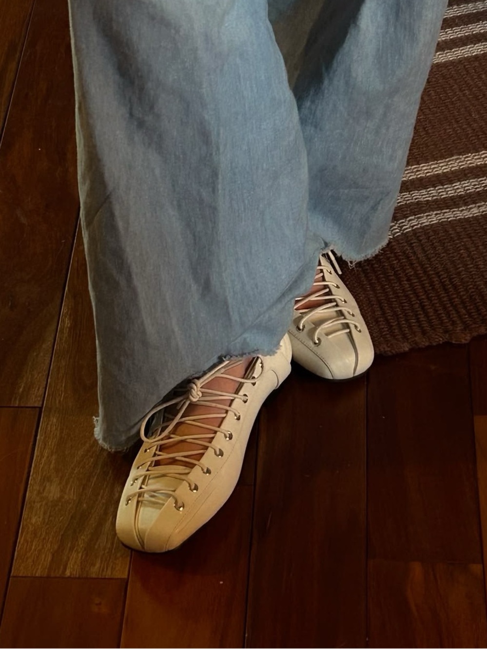 NWOT GANNI Lace-Up Ballerinas in Ivory Egret Eggshell White Chic Cool Sporty